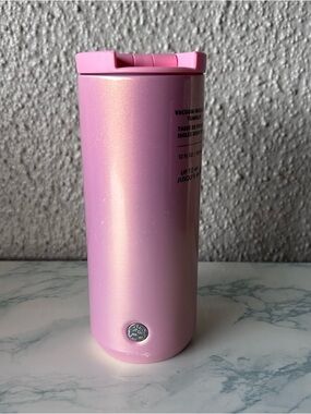 Starbucks 12 Oz Vacuum Insulated Pink Gold Pearl Sparkle with Snap Seal /lid NWT
